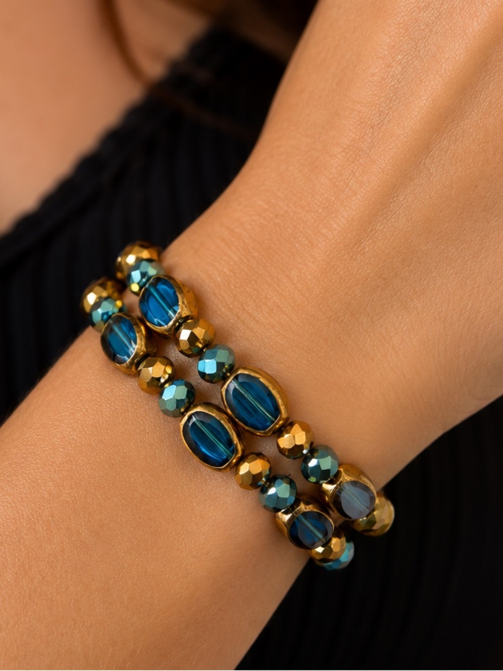Teal and Bronze Beaded Wrap Bracelet